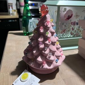 Pink Ceramic Christmas Tree with Multicolor Lights